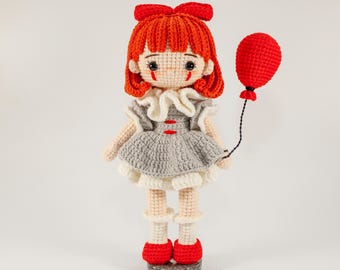 Crochet Clown Girl Doll, Handmade Amigurumi Christmas Toy