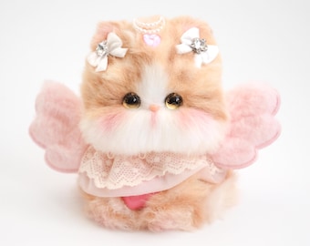 Handmade Pipe Cleaner Cat Plushie – Pink Angel Fairy Kitty