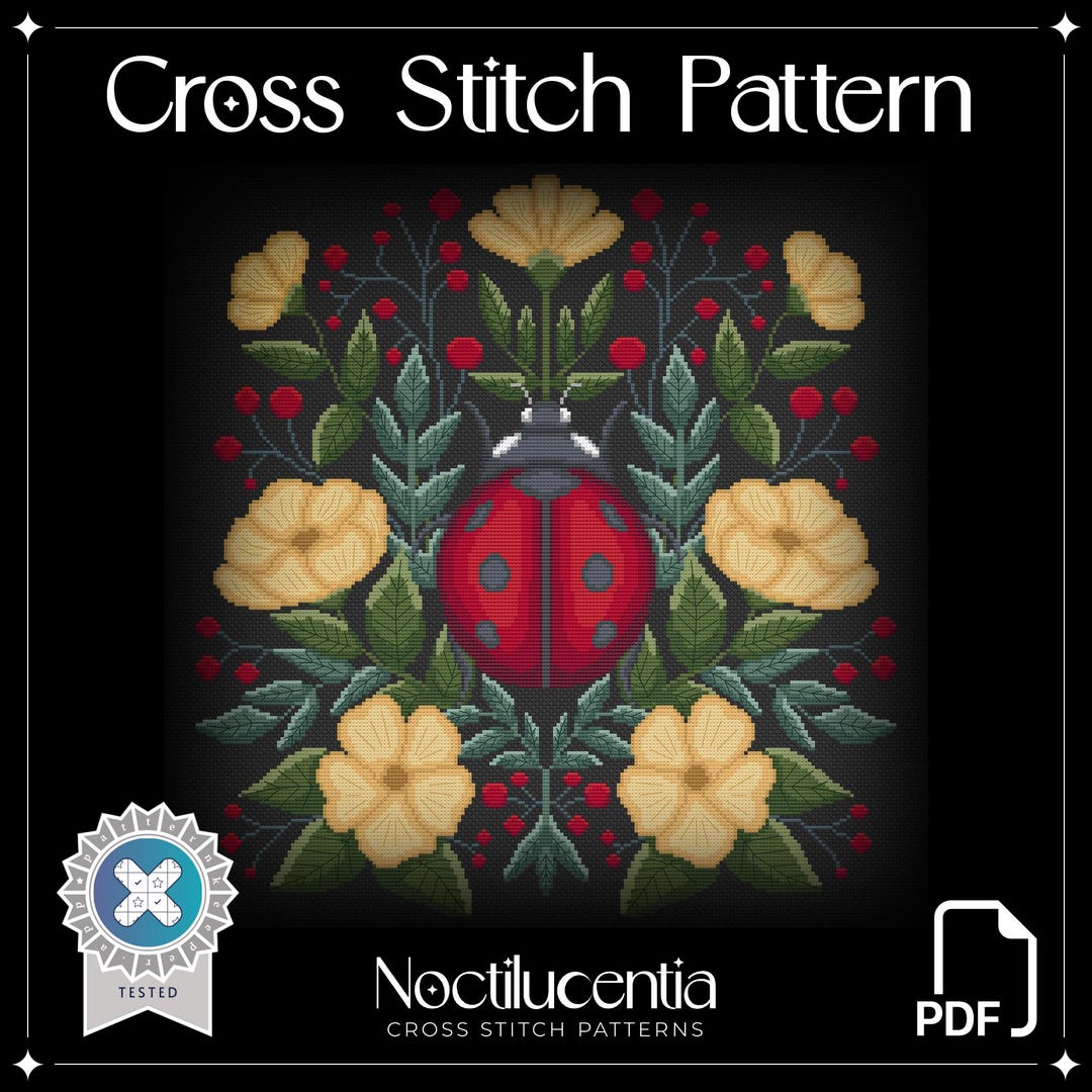 Cottagecore Ladybug - Botanical Modern Cross Stitch Pattern PDF Nature ...