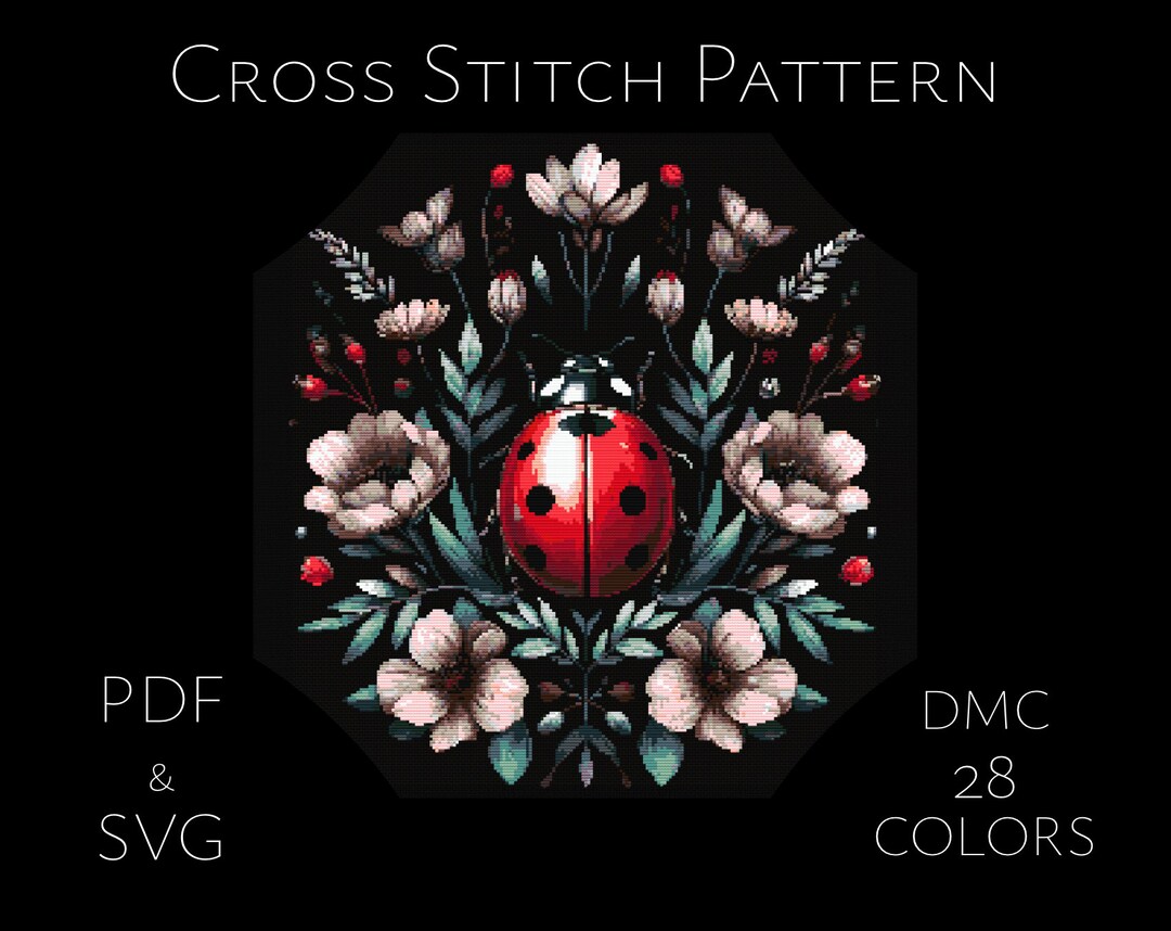 Cottagecore Ladybug Cross Stitch Pattern PDF SVG Botanical Witchy ...