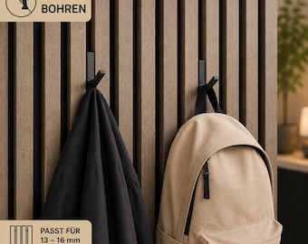 Acoustic panel hooks without drilling | Coat hooks for acoustic panels | Wardrobe hooks | 13–16 mm slat spacing