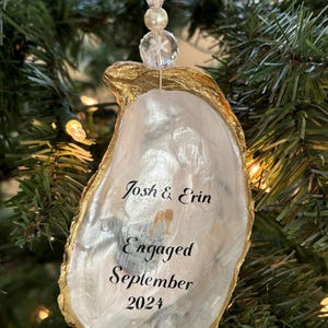 Personalized Oyster Shell Ornament: Wedding, Engagement, Babys first Christmas , Shower Gift, personalized gift, dog owner gift