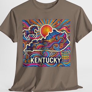 Kentucky Tee Shirt | Psychedelic Kentucky Bourbon & Horses T-Shirt | Kentucky Tee Bluegrass State Souvenir Gift Idea