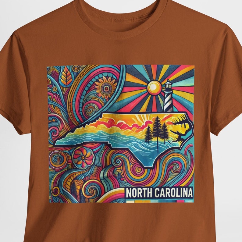 North Carolina Tee Shirt | Psychedelic North Carolina Coastline T-Shirt | State of North Carolina Trippy Tee Shirt | NC Souvenir Gift Idea image 2
