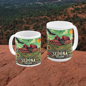 Sedona Arizona Mug | Sedona Gift, Red Rock Desert Coffee Cup, Cactus Sunset Scene, Southwest Nature Gift, Sedona Souvenir, 11oz or 15oz Mugs
