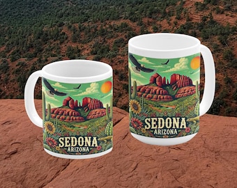 Sedona Arizona Mug | Sedona Gift, Red Rock Desert Coffee Cup, Cactus Sunset Scene, Southwest Nature Gift, Sedona Souvenir, 11oz or 15oz Mugs