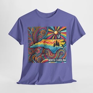 North Carolina Tee Shirt | Psychedelic North Carolina Coastline T-Shirt | State of North Carolina Trippy Tee Shirt | NC Souvenir Gift Idea image 8