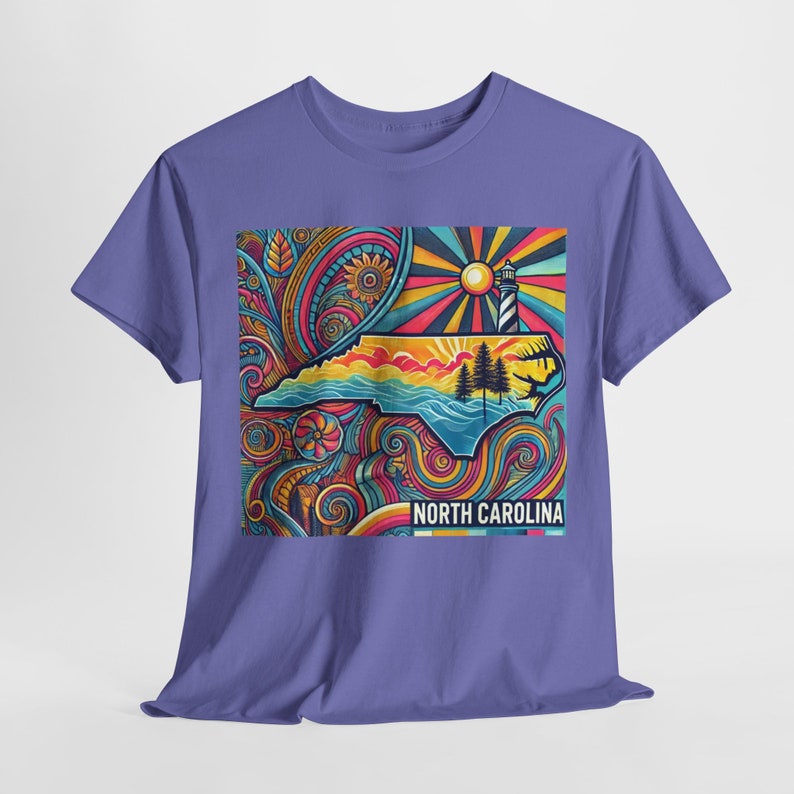 North Carolina Tee Shirt | Psychedelic North Carolina Coastline T-Shirt | State of North Carolina Trippy Tee Shirt | NC Souvenir Gift Idea image 8