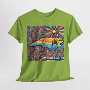 North Carolina Tee Shirt | Psychedelic North Carolina Coastline T-Shirt | State of North Carolina Trippy Tee Shirt | NC Souvenir Gift Idea image 5
