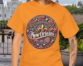 New Orleans T-Shirt | Fleur-de-Lis with Musical Jazz Vibes NOLA Tee Shirt | New Orleans Souvenir Gift