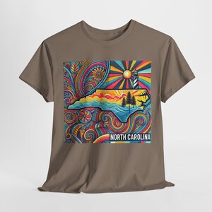 North Carolina Tee Shirt | Psychedelic North Carolina Coastline T-Shirt | State of North Carolina Trippy Tee Shirt | NC Souvenir Gift Idea image 3