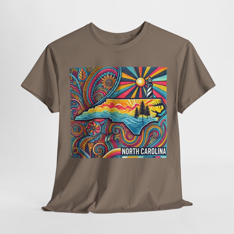 North Carolina Tee Shirt | Psychedelic North Carolina Coastline T-Shirt | State of North Carolina Trippy Tee Shirt | NC Souvenir Gift Idea image 3
