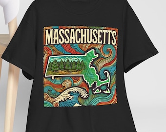 Massachusetts Tee Shirt | Massachusetts Nature and Coastline Tee Shirt | Massachusetts Travel Souvenir | State of Massachusetts Gift Shirt