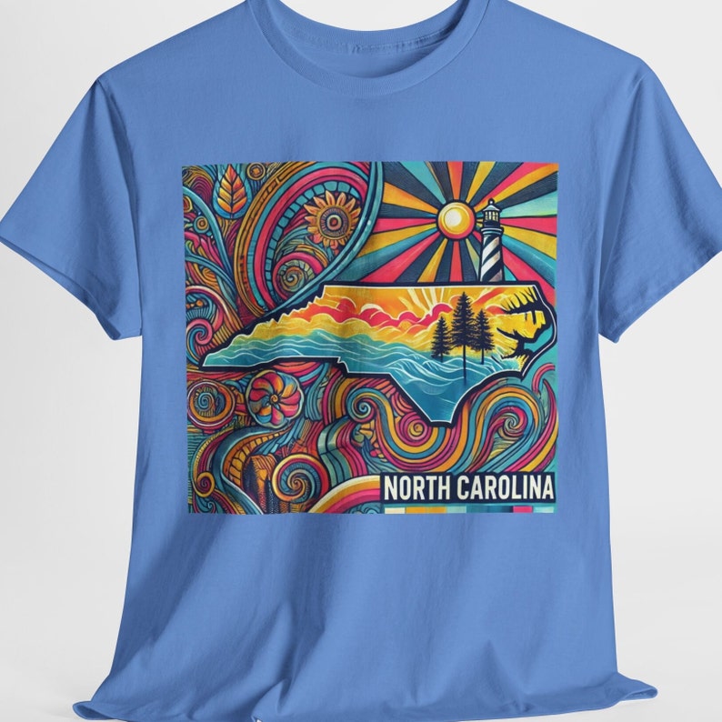 North Carolina Tee Shirt | Psychedelic North Carolina Coastline T-Shirt | State of North Carolina Trippy Tee Shirt | NC Souvenir Gift Idea image 1