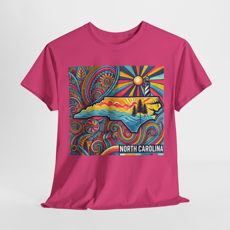 North Carolina Tee Shirt | Psychedelic North Carolina Coastline T-Shirt | State of North Carolina Trippy Tee Shirt | NC Souvenir Gift Idea image 7