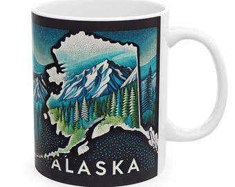 Alaska Kaffeetasse | Alaska Pointillismus Kunst Kaffeetasse Design | Alaska Souvenir Geschenkidee | Alaska Reise-Geschenke