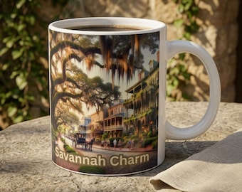 Savannah Charm Coffee Mug | Savannah Georgia Mug | Historic District Coffee Cup | Southern Travel Souvenir Gift