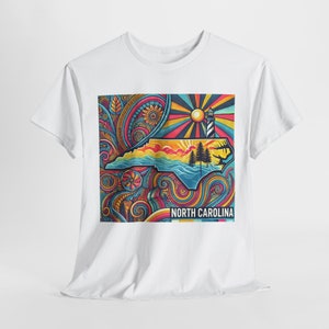 North Carolina Tee Shirt | Psychedelic North Carolina Coastline T-Shirt | State of North Carolina Trippy Tee Shirt | NC Souvenir Gift Idea image 9