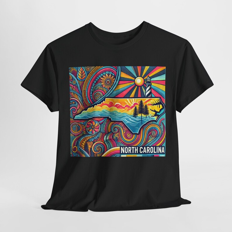 North Carolina Tee Shirt | Psychedelic North Carolina Coastline T-Shirt | State of North Carolina Trippy Tee Shirt | NC Souvenir Gift Idea image 4