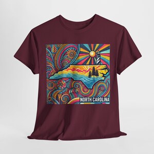 North Carolina Tee Shirt | Psychedelic North Carolina Coastline T-Shirt | State of North Carolina Trippy Tee Shirt | NC Souvenir Gift Idea image 6