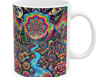Grateful Dead Inspired Mug | Trippy Psychedelic Journey Ceramic Mug | Deadhead Fan Art Coffee Mug Design | Grateful Dead Gift (11oz, 15oz)