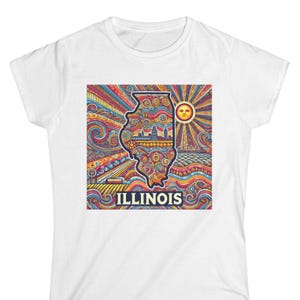 Illinois Tee Shirt | Psychedelic Illinois Women&#39;s Cut Tee Shirt | Illinois Souvenir | Illinois Gift Idea | Illinois State Tee Shirt
