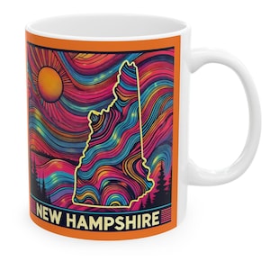 New Hampshire Coffee Mug | Psychedelic New Hampshire Mug | Trippy Sunset in NH Coffee Mug | NH Souvenir Gift Idea (11oz, 15oz)