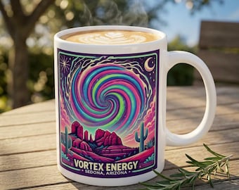 セドナ マグカップ | ボルテックス エネルギー サイケデリック デザート コーヒー マグカップ | トリッピーな赤い岩のデザイン | アリゾナ州セドナのお土産 | スピリチュアル ギフト