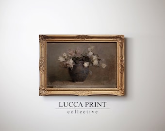 Vintage Still Life Painting, Botanical Farmhouse Print, Minimalist Gallery Wall Art, PRINTABLE Digital Downloadable Print, Lucca Print B1