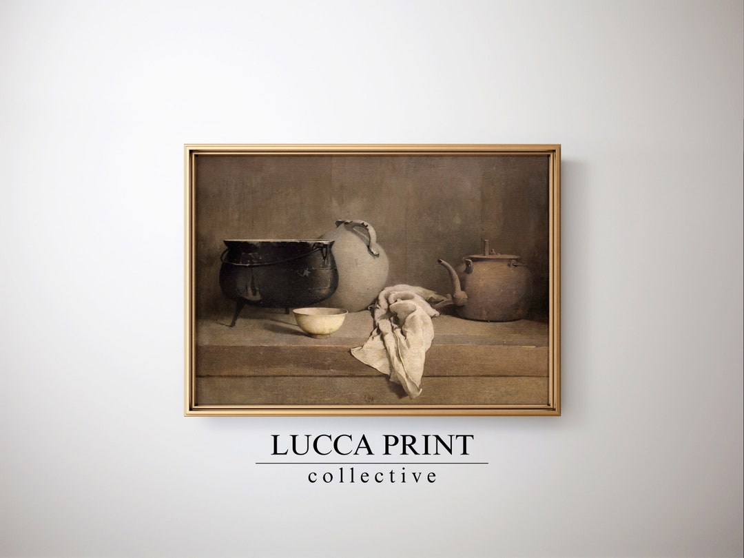 boho farmhouse kitchen decor paintings prints |... Vintage Farmhouse Kitchen Painting, Rustic Still Life, Minimalist ...
