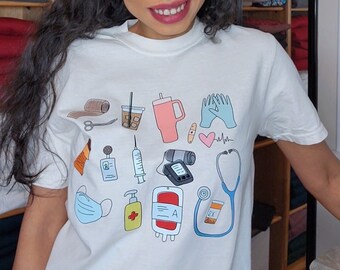 Nurse Life T-Shirt: Medical Doodles, Soft Cotton