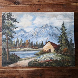 Vintage Oil Painting by Carol Dotras Original Art Landscape Paintings Mountain Paintings