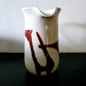 Studio Art Pottery Pitcher Signed Gray White Red Glaze Ceramic Pitcher
