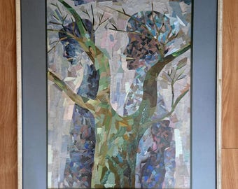 Erlene Hubly, arte en mosaico de técnica mixta, arte vintage de mediados de siglo de Texas, arte abstracto