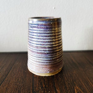 Studio Art Pottery Ridged Vase Signed Original Art Stoneware Vase