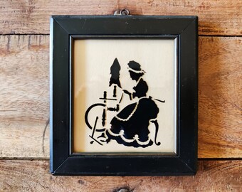 Cuadro antiguo con la silueta de Martha Washington, obra de arte original enmarcada.