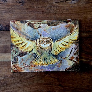 Abstract Oil on Board Owl Painting Original Art Wildlife Paintings Owl Paintings
