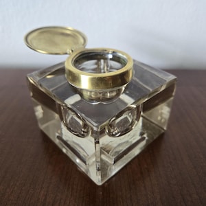 Antique Cut Glass Inkwell Art Deco Vintage Inkwells