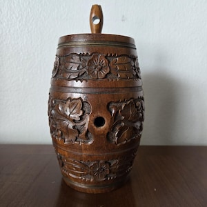 Vintage Woodcarving Keg Antique Keg Wooden Barrel Vintage Barrel Woodcarving Barrel Handmade Wooden Keg Antique Barrel Rustic Decor