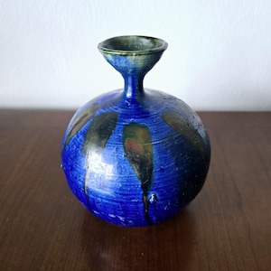 Mid Century Cobalt Blue Art Pottery Vase Original Art Texas Pottery Blue Vase