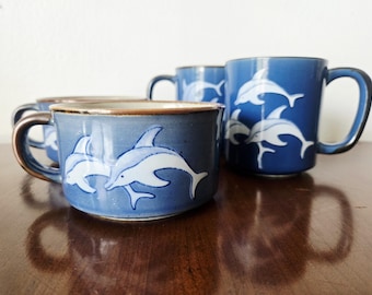 Vintage Otagiri Japan Dolphin Coffee Mug Japanese Pottery Mid Century Coffee Mugs Dolphin Mugs Stoneware Mugs