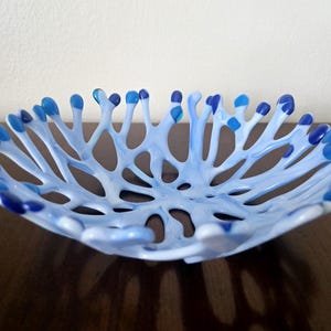 Fused Glass Coral Bowl Blue Tropical Art Glass Bowls Decorative Bowls