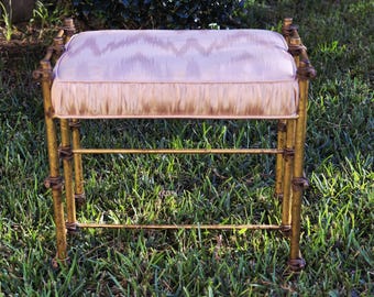 Mid Century Vanity Chair Hollywood Regency Maitland Smith Gilt Steel and Rope Vanity Bench Vintage Furniture