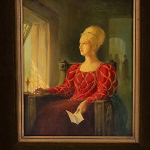 Cuadro al óleo vintage original "La Carta" de Jerry Wayne Downs - Romance-Spain-Lovers