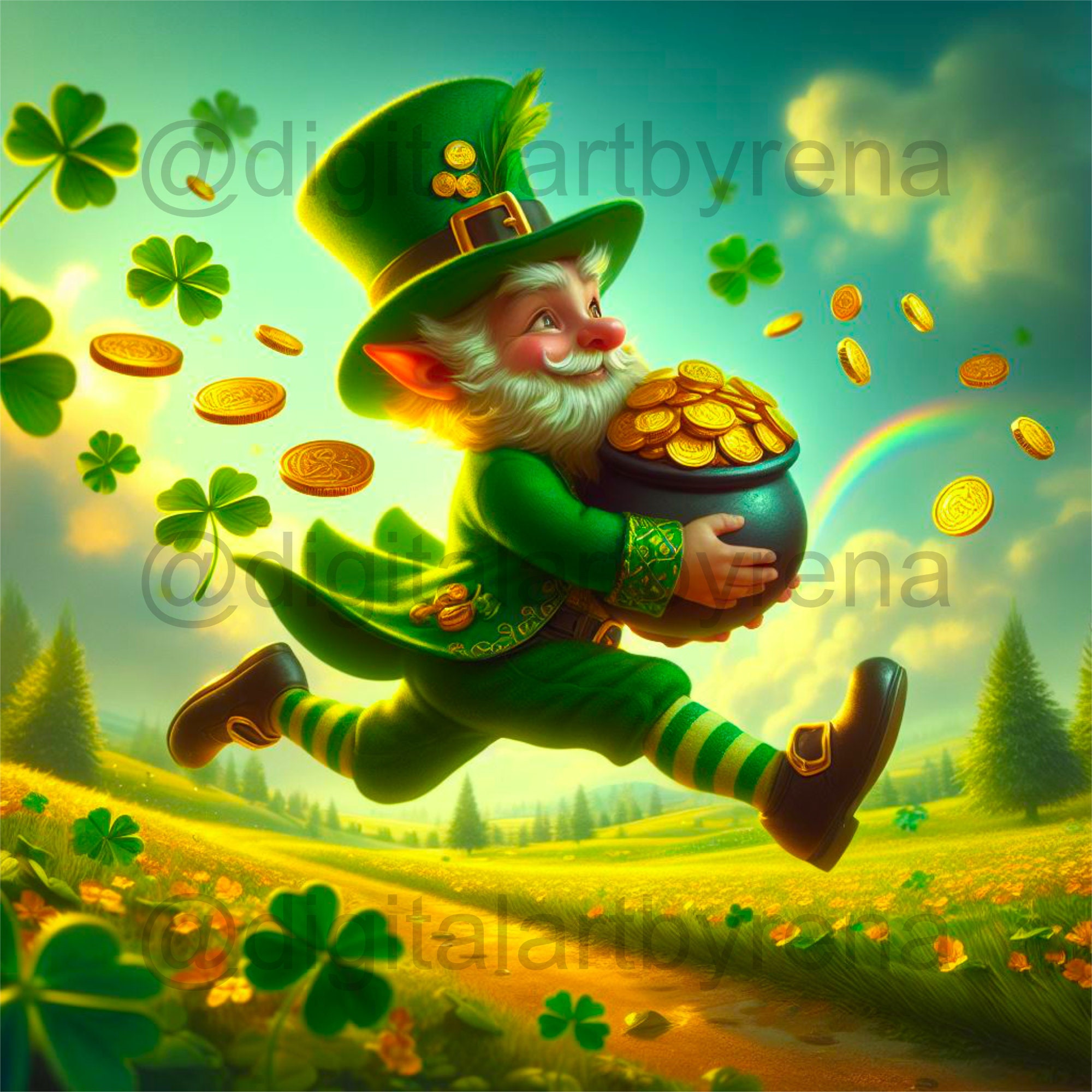 5 Digital Leprechaun Art, St. Patrick's Day Decor, Whimsical Portraits