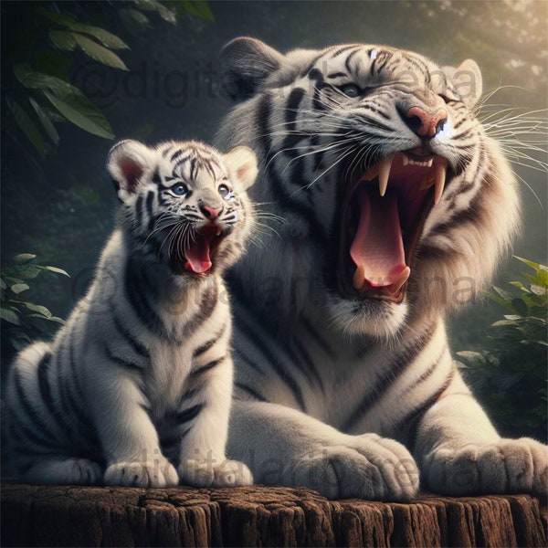 4 Beautiful White Tiger Digital Images, Cubs, Roaring, Jpeg, Canvas, Digital Art