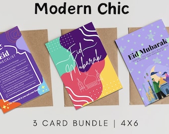 Eid Mubarak Cards | Pack of 3 Cards | Bundle | Eid Cards | Muslim Greeting Cards | Eid Gift | Islamic Cards |  Ramadan Mubarak| Ramadan Gift