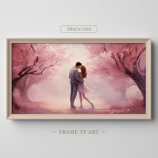 Romantic Embrace Under Blossoming Tree - Love Art for Frame TV | Valentine's Day Home Decor | DIGITAL TV Download