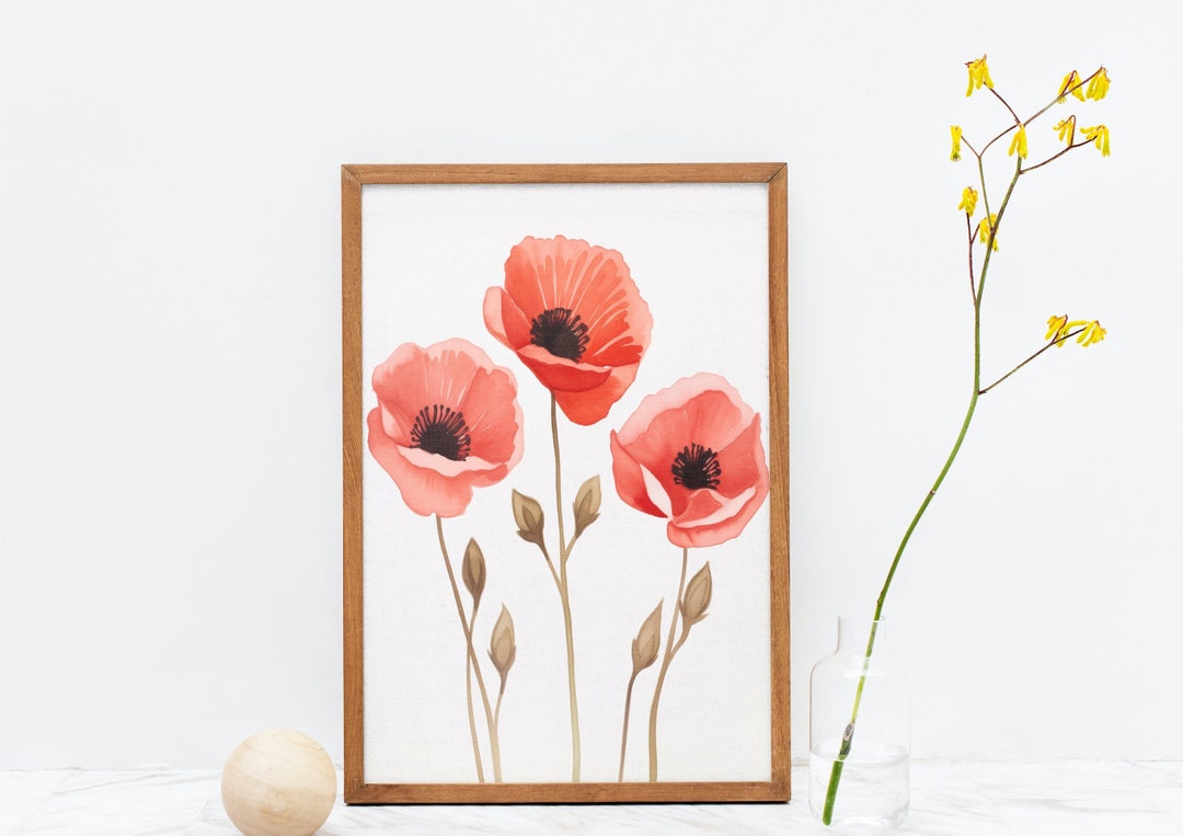 Red Poppy Flowers Watercolor Print | Modern Botanical Art | Boho Floral ...