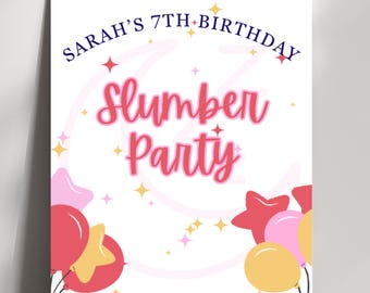 Slumber Party Birthday Invitation - Editable Digital Template - Sleepover Invite